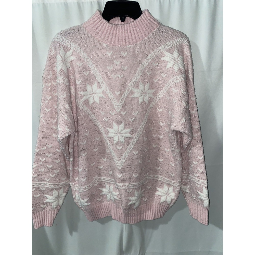 Vintage 80s Sweater Exchange Pink with Silver Sparkle‎ Made in USA